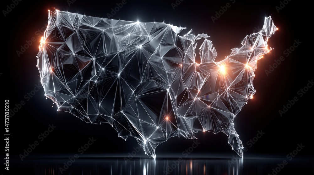 Poster the united states map featuring a non-linear intelligence loop concept illustrating complex data int