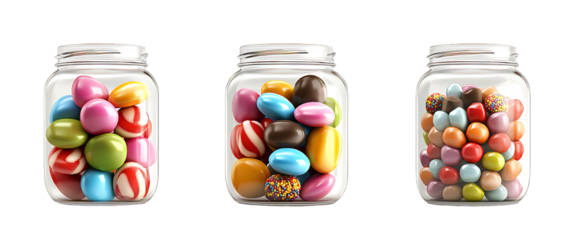 Set of Candy Jars with Hard Candies, Isolated for Celebrations