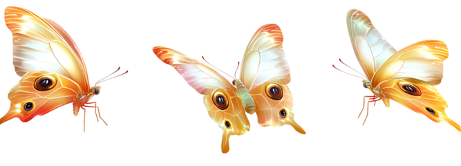 Set of Butterflies Isolated on White Background