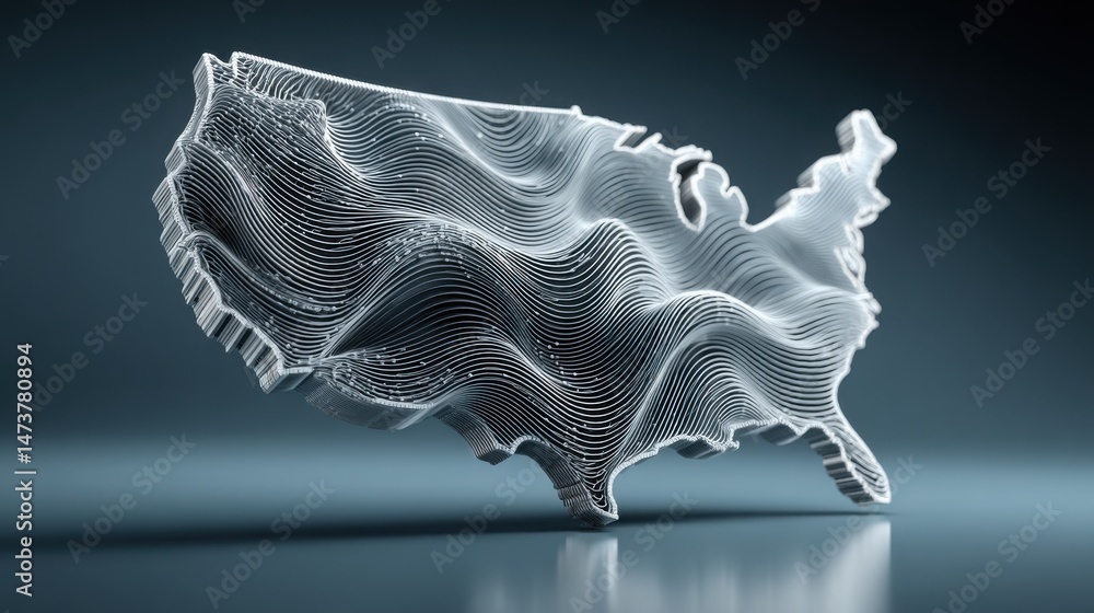 Poster three-dimensional map of the united states employing automated insight wave concepts for calm and re