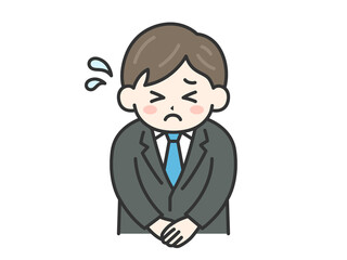 頭を下げて謝罪する、ビジネスマン（線画カラー）のイラスト