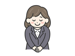 お辞儀をする、ビジネスウーマン（線画カラー）のイラスト