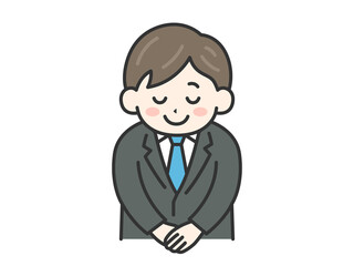お辞儀をする、ビジネスマン（線画カラー）のイラスト