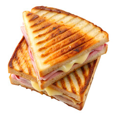 Grilled croque monsieur sandwich isolated on transparent background