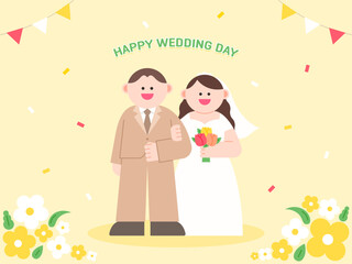 Happy bride and groom couple at their wedding.