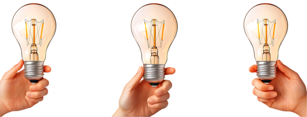 Set of Electric Bulb in Hand Isolated on Transparent Background