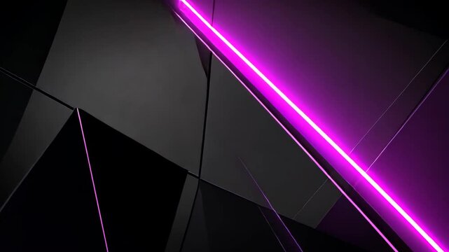 black metal wall with purple neon light geometric lines glowing in geometric shape layers, modern technology innovative futuristic scifi theme