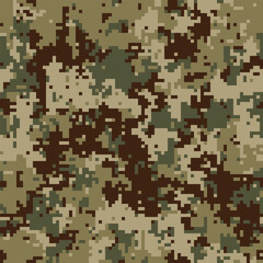 Abstract digital camouflage pattern.  Earthy tones blend seamlessly, creating a versatile background ideal for military, fashion, or gaming designs.
