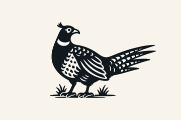 Pheasant bird side view woodcut black sketch icon