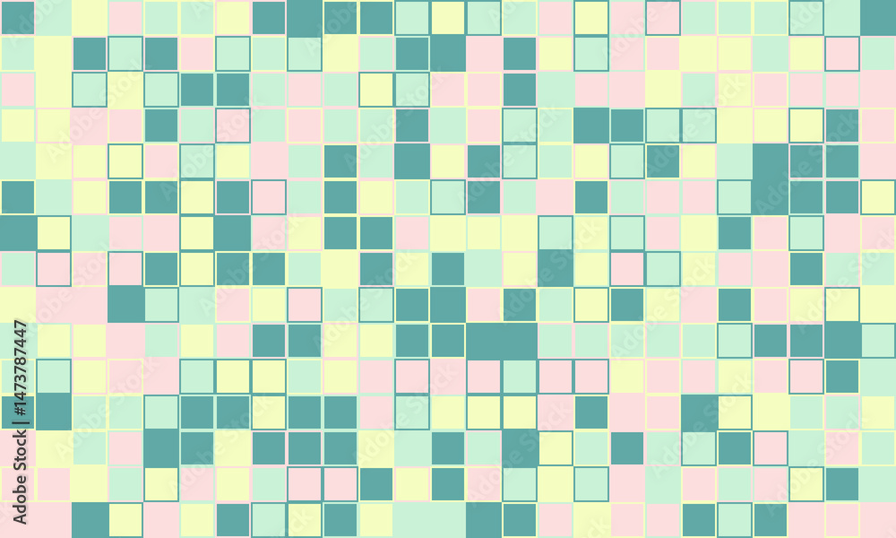 Poster abstract pastel mosaic background. randomly arranged squares create a playful, vibrant texture. perf