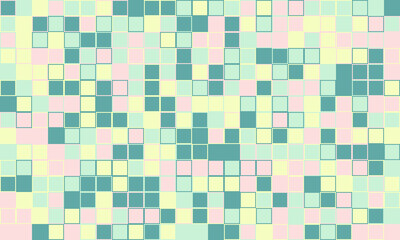 Abstract pastel mosaic background.  Randomly arranged squares create a playful, vibrant texture. Perfect for websites, presentations, or textile designs.