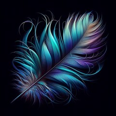 Fototapeta premium Delicate iridescent feather in teal and violet