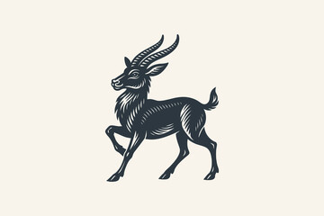 Antelope side view running sketch forest animal icon, logo