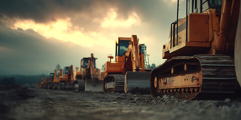 Heavy Equipment Construction Site Sunset