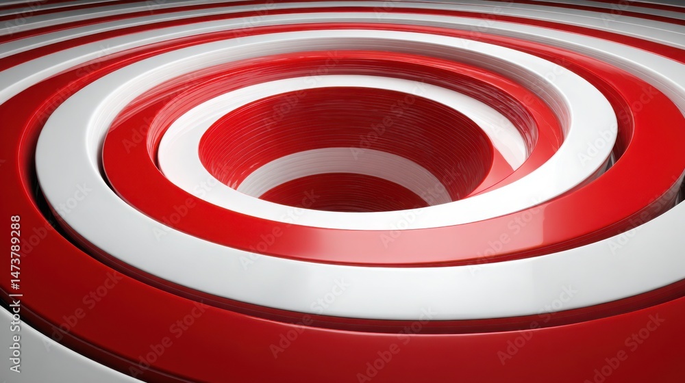 Poster a vibrant red and white spiral design symbolizing dynamic concepts with a futuristic map of the unit