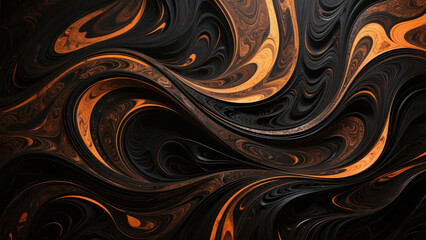 Abstract swirling pattern in black and orange hues creating an elegant visual texture
