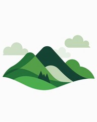 Simple, stylized illustration of a lush green mountain range.