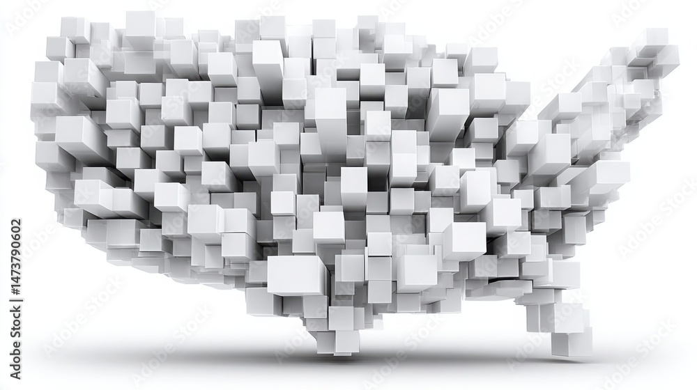 Poster abstract white cube pattern representing modular thinking in a conceptual design for idea blocks and