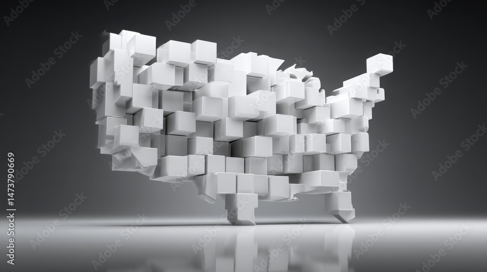 Poster minimalist design featuring a white cubed object representing modular thinking in conceptual idea bl