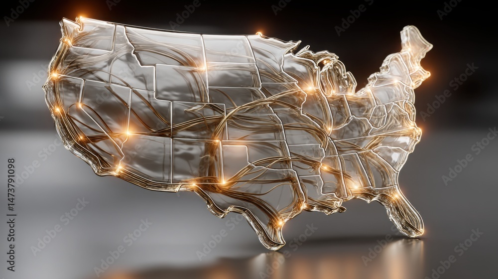 Poster detailed map of the united states with neural circuit patterns illustrating the concept of ai empowe
