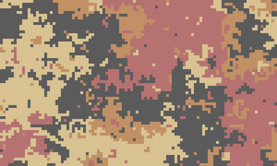 Abstract pixelated camouflage pattern in earthy tones.  Perfect for backgrounds, textiles, or digital designs. Evokes a sense of concealment and mystery.