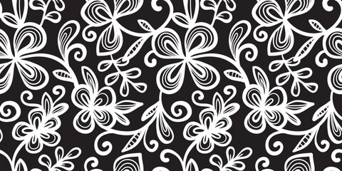 Hand drawn simple abstract flowers print. Trendy collage pattern. Fashionable template for fabric design.