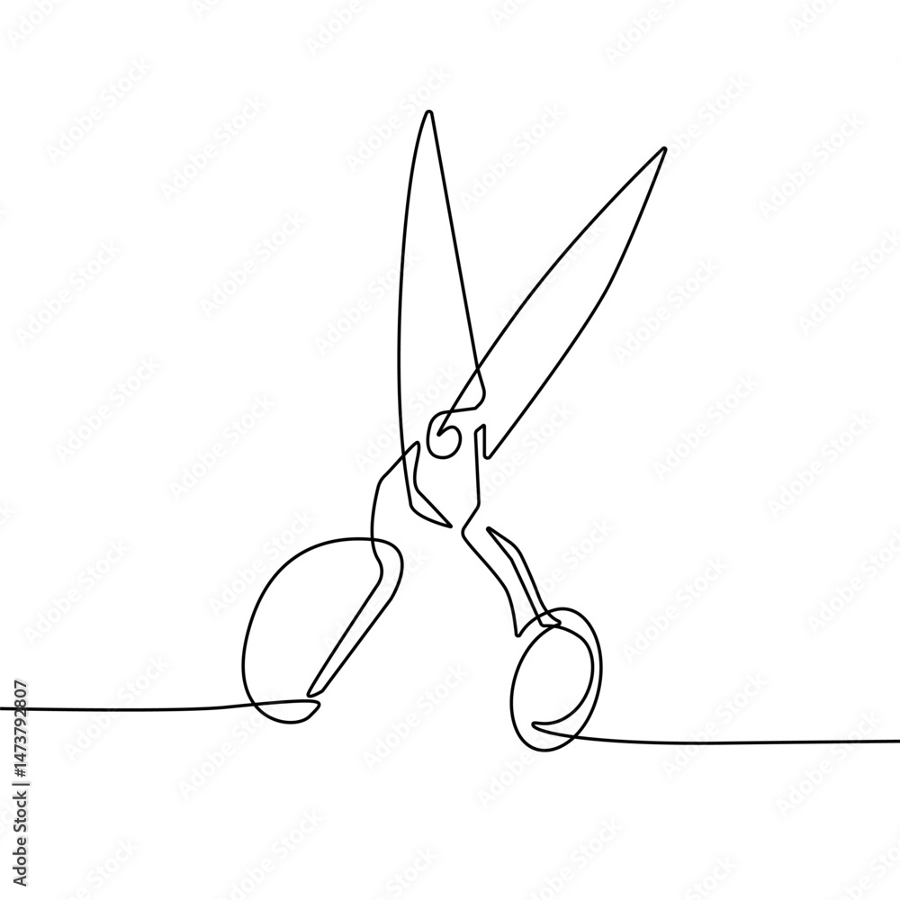 Poster scissors continuous one line vector drawing. scissors in simple minimal outline style. editable stro