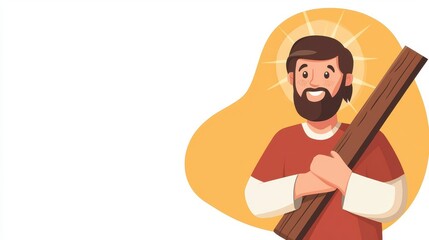 Jesus holding cross clipart, symbolic strength, modern flat style, natural palette, isolated on white background