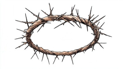 crown of thorns on Jesus clipart, passion week theme, ink sketch, muted brown, isolated on white background
