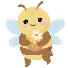 Obraz premium Cute honey bee, baby bee cartoon kawaii bee