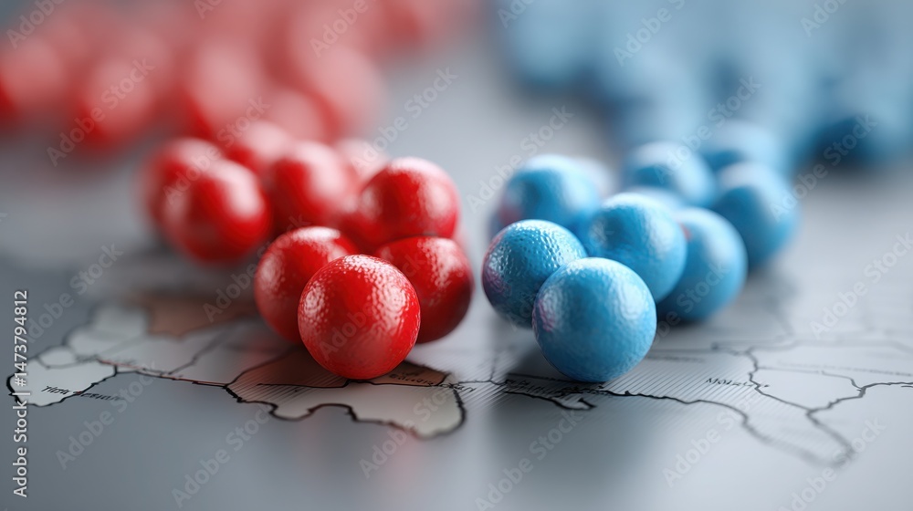 Poster collection of red and blue candies symbolizing strategic value tracking and key performance indicato