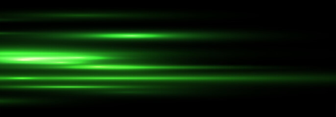Futuristic Glowing Green Neon Lines with Shine and Motion Trails. Starburst Light Beam, Sunshine Flare, and Abstract Energy Streaks on Transparent Background for Digital Tech Design