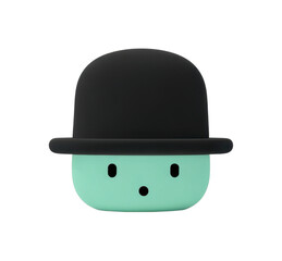 Fototapeta premium Cute minimalist cartoon character with bowler hat, cut out - stock png.