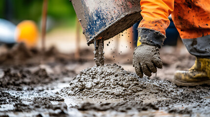 Fototapeta premium Construction Worker Pouring Concrete