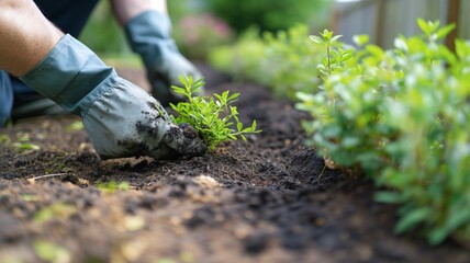 Fototapeta premium Hands actively planting a young sapling in rich soil for sustainable growth and ecological restoration