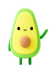 Friendly cartoon avocado character with smiling face and wave gesture, cut out - stock png.