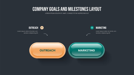 Business Review Frame Template Vector Illustration. Company Solution 2 Step Infographic Presentation Design. Advertising Plan Two Element Diagram Slide Layout.