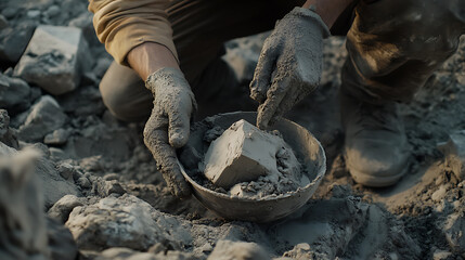 Obraz premium Person Working with Clay in Outdoor Setting