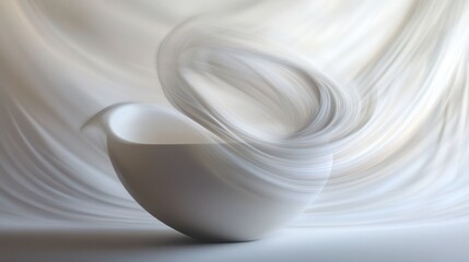 Abstract White Bowl Surrounded by Swirling Fabric