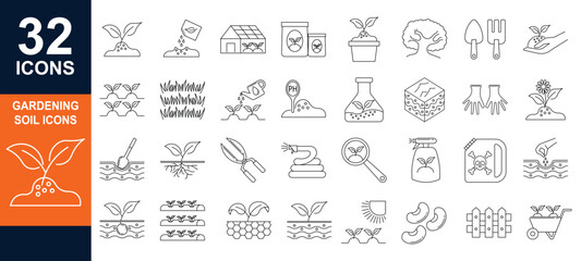 Garden Gardening Soil Nursery Thin Line Icons - Editable Stroke