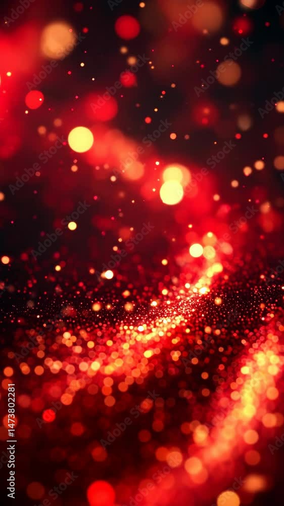 Poster vibrant red and gold bokeh light display. colorful lights create a dazzling bokeh effect, illuminati