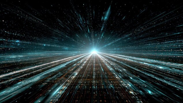 A never-ending data highway stretches into the distance, reflecting the digital world's growth.