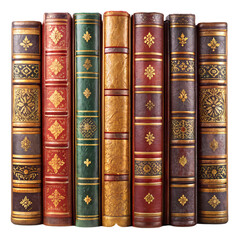 Antique Book Collection Leather Bound Vintage Library isolated on transparent background