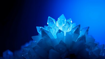 Glowing blue crystals cluster against a gradient of deep twilight abstract design