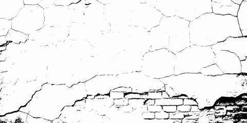 Dust or old grunge concrete building damaged grunge wall black and white texture effect white background.	