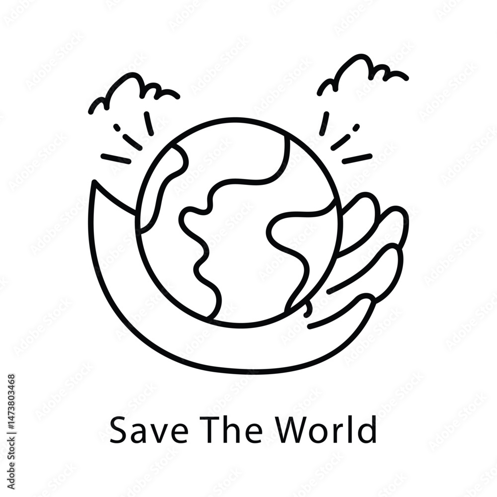 Poster save the world vector outline style icon. eps 10 file