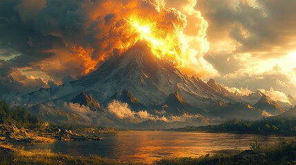 Fototapeta premium Quiescent volcanoes stand as silent sentinels over a landscape shaped by their past eruptions, their dormant power a reminder of Earth's volatile nature