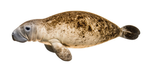 Obraz premium Side view of a florida manatee swimming underwater, cut out - stock png.