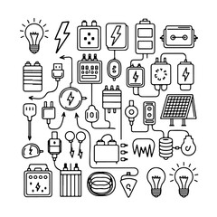 Set of electrical doodle on white background. Hand drawn abstract doodle isolated on white background.