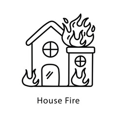 House Fire Vector Outline Style Icon. Eps 10 File